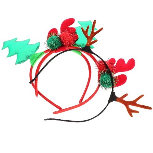 POPETPOP 3 Stück Weihnachtsbaum-Stirnbänder Weihnachtsstoff-Stirnbänder Hirschgeweihe Bommel-Haarbänder Haarreifen Für Urlaub Cosplay Kopfbedeckung Kostüm von POPETPOP