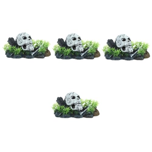 POPETPOP 4 Stück Halloween-Aquarium-Schädel-Reptilien-Box-Dekoration Panzer Dekorpflanzen für Aquarien halloween decoration streudekor halloween Verschleißfester Aquarium-Schädelkopf Harz von POPETPOP