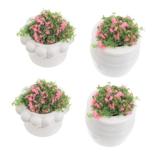 POPETPOP 4 Stück Miniatur-topfpflanzen, Puppenhaus-zubehör, Mini-kunstpflanzen, Blumen, Winzige Grünpflanzen-Figuren Für Puppenhaus-Dekoration, DIY-Garten, Bonsai, von POPETPOP