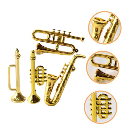 POPETPOP 4 Stück Teiliges Miniatur Musikinstrument Modell für Puppenhaus Detailreiche Miniatur Saxophon Trompete Kurventrompete und Mittelbläser Leichte Mini Dekoration für von POPETPOP