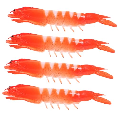 POPETPOP 4 Stück Teiliges Realistische Garnelenfiguren aus PVC Detailgetreues Garnelenmodell als Dekoration Lernspielzeug und Fotorequisite Lebensechte Garnelen Simulation für Kreative von POPETPOP