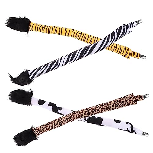 POPETPOP 4 Stück Teiliges Tierkostüm Requisite Cosplay Animal Tail Prop für Halloween Kostüm Party Tierkostüm Zubehör Kuh Tiger Leopard Zebra Weiches Material Wiederverwendbar von POPETPOP