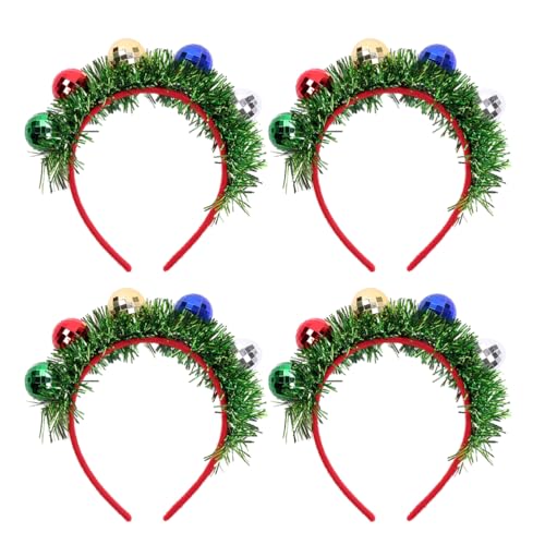 POPETPOP 4 Stück Weihnachts-stirnbänder mit Spotlight-kugeln, Grüne Stoff-stirnbänder für Die Feiertage, Haarschmuck für Weihnachtsfeiern Als Weihnachtsdekoration von POPETPOP