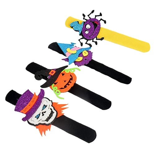 POPETPOP 4Stücke Halloween Slap Armbänder Dekorative Handgelenkarmbänder für Halloween Feiern Langlebig und Sicher mit Bunten Motiven von Kürbis und Fledermaus von POPETPOP