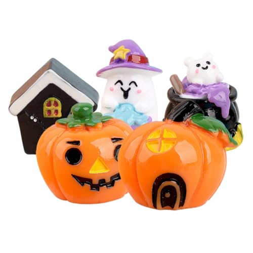 POPETPOP 5 Stück Teiliges Miniatur Halloween aus Resin Kleine Figuren mit Kürbis und Geist Realistische Mikro Dekorationen für Puppenhäuser Tisch und Heimdeko Leichte Detailreiche von POPETPOP