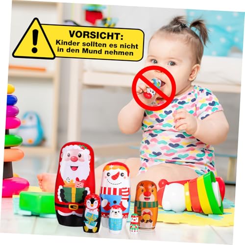 POPETPOP 6 Stück Teiliges Russische Weihnachts Nistpuppen aus Holz Farbenfrohe Handbemalte Santa Claus Figuren Langlebige Weihnachtsdekoration für Zuhause Robust und Detailreich Gestaltet von POPETPOP