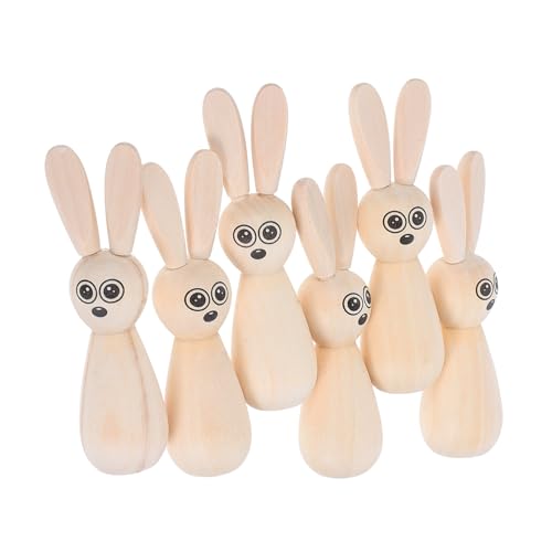 POPETPOP 6stücke Unbemalte Holz- Peg Dolls Für -ostern Natürliche Tierfiguren Für Bastelprojekte Und Festliche Dekorationen Für Junge Mädchen Und Erwachsene von POPETPOP