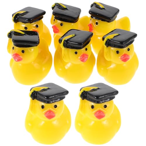 POPETPOP 8 Stück Mini-Enten Aus Kunstharz: Abschlusskappen, Quaste, Winzige Tierstatue – Miniatur-absolventenfiguren Zum Basteln, Heim-schuldekoration, Partygeschenke, Feengarten von POPETPOP
