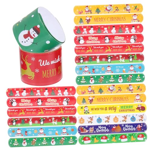 POPETPOP 96 Stück Teiliges Weihnachts Slap Bracelet mit Festlichen Motiven Bunte PVC Snap Armbänder Vielseitig Tragbar als Handgelenksbänder als Weihnachtsgeschenke und Partyzubehör von POPETPOP