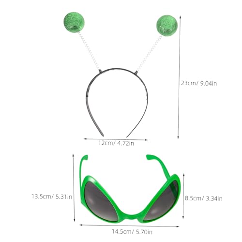 POPETPOP Außerirdisches Stirnband mit Sonnenbrille Teiliges Cosplay Zubehör in Silber Grün Kreative Kopfbedeckung und Brille für Karneval Party und Kostümfest von POPETPOP