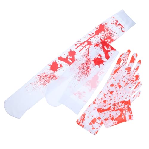 POPETPOP Blutige Handschuhe und Overknee Socken Halloween Kostüm mit Realistischen Blutspritzern Atmungsaktiv Wiederverwendbar Unisex Cosplay Zubehör für Gruselige Verkleidungen von POPETPOP