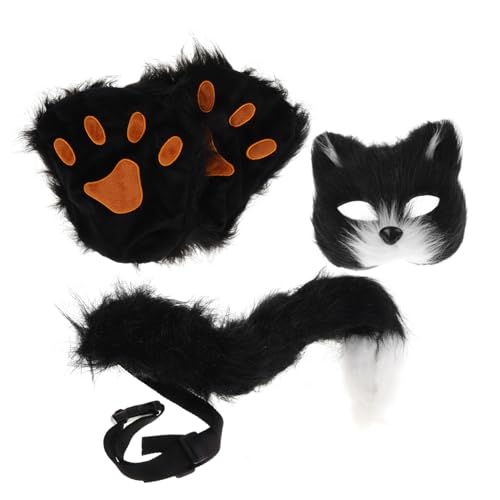 POPETPOP Cosplay Maske für Halloween Halbe Tiermaske mit Schwarzem Plüschhandschuhe für Maskerade und Kostümparty und Katzendesign POPETPOP Cosplay Maske für Halloween Halbe Tiermaske mit Schwarzem Plüschhandschuhe für Maskerade und Kostümparty und Katzendesign von POPETPOP