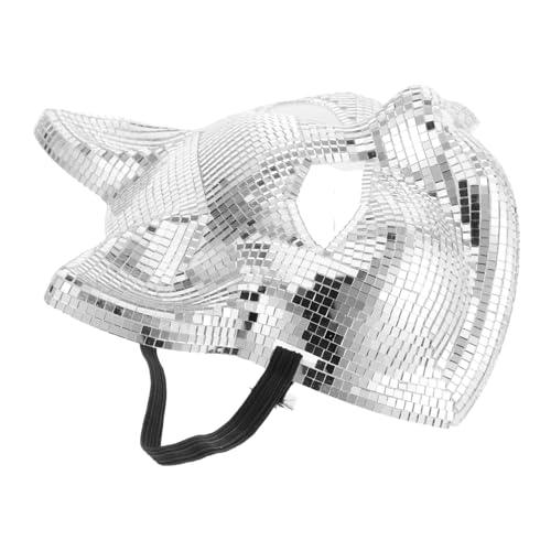POPETPOP Disco-katze-gesichtsmaske Halloween-disco Katzenfrauenmaske Strass Maskerade Maske Sequenz-gesichtsmaske Für Frauen Disco-maske Spiegelmaske Halloween Hasenmaske Silber Glas von POPETPOP