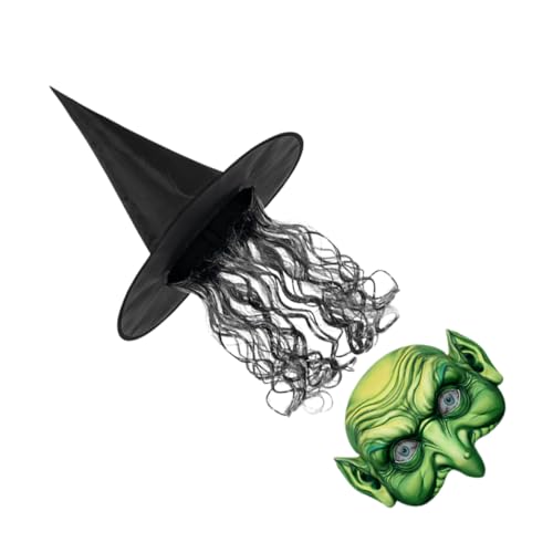 POPETPOP Elegantes Halloween Hexenkostüm Damen Set mit Langer Lockiger Perücke Hexenhut und Maske Vielseitig für Karneval Cosplay und Kostümpartys Geeignet POPETPOP Elegantes Halloween Hexenkostüm Damen Set mit Langer Lockiger Perücke Hexenhut und Maske Vielseitig für Karneval Cosplay und Kostümpartys Geeignet von POPETPOP