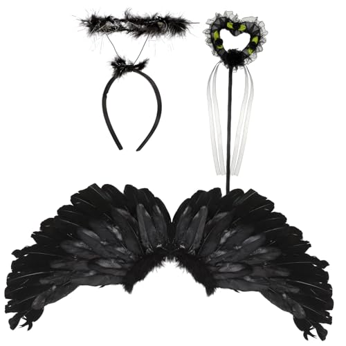 POPETPOP Engelsflügel Schwarz Teiliges Cosplay Federflügel Prop mit Kopfband für Party Karneval Halloween Kostüm Zubehör POPETPOP Engelsflügel Schwarz Teiliges Cosplay Federflügel Prop mit Kopfband für Party Karneval Halloween Kostüm Zubehör von POPETPOP