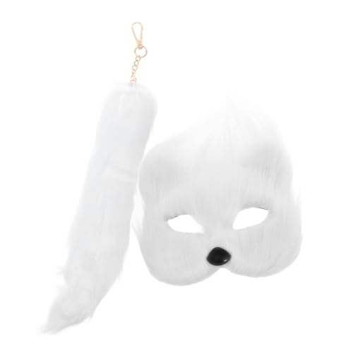 POPETPOP Fox Mask Weiß mit Flauschigem Tiermaske für Halloween Karneval Kostümparty und Bühnenauftritte Bequemes Material Einzigartiges Design für Erwachsene POPETPOP Fox Mask Weiß mit Flauschigem Tiermaske für Halloween Karneval Kostümparty und Bühnenauftritte Bequemes Material Einzigartiges Design für Erwachsene von POPETPOP