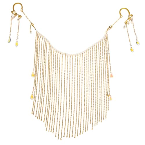 POPETPOP Goldene Hanfu Gesichtskette mit Quasten Retro Vorhang gesichtsschmuck für Frauen und Mädchen Elegantes Cosplay Accessoire für Maskerade Party und Kostümpartys von POPETPOP