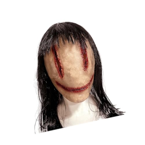 POPETPOP Gruselige Halloween aus Sicherem mit Langem Haar Horrormaske für Erwachsene Perfektes Accessoire für Halloween Party Cosplay und Horror Dekoration POPETPOP Gruselige Halloween aus Sicherem mit Langem Haar Horrormaske für Erwachsene Perfektes Accessoire für Halloween Party Cosplay und Horror Dekoration von POPETPOP