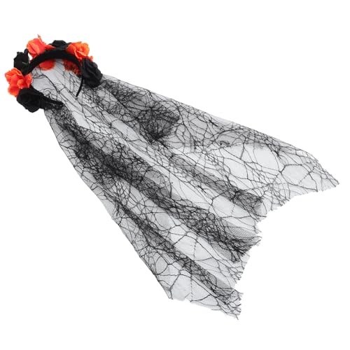 POPETPOP Halloween Haarreif mit Dunklen Rosen und Langem Schleier Leichter Bequemer Kopfschmuck für Halloween Cosplay und Party Stilvoller Gothic Headband für Damen von POPETPOP