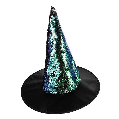 POPETPOP Halloween Hexenhut mit Pailletten Cosplay Spitzes Hexenhut Damen Dekorative Karneval Kopfbedeckung für Party Masquerade und Festliche Anlässe Grün POPETPOP Halloween Hexenhut mit Pailletten Cosplay Spitzes Hexenhut Damen Dekorative Karneval Kopfbedeckung für Party Masquerade und Festliche Anlässe Grün von POPETPOP