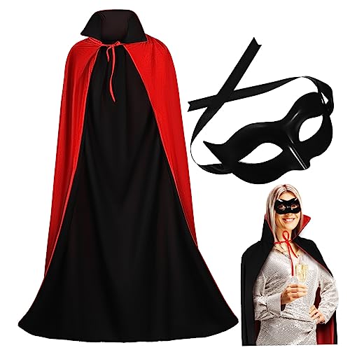 POPETPOP Halloween Karneval Kostüm mit Schwarzer Maske und Schwarzem Umhang Einzigartiges Cosplay Zubehör für Gruselige Party Vielseitig für Maskerade und Kostümfest von POPETPOP