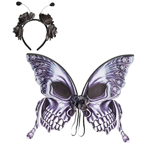 POPETPOP Halloween Kostüm Schwarze Schädel Schmetterlingsflügel mit Blumen Stirnband für Damen und Mädchen Cosplay Party Fasching Zubehör POPETPOP Halloween Kostüm Schwarze Schädel Schmetterlingsflügel mit Blumen Stirnband für Damen und Mädchen Cosplay Party Fasching Zubehör von POPETPOP
