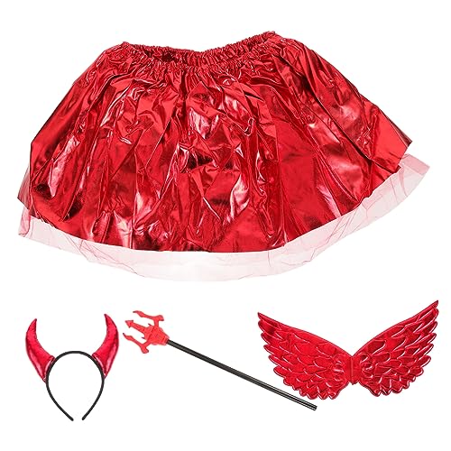 POPETPOP Halloween Teufel Kostüm mit Tüllrock Teufelshörner Stirnband Teufelsflügel und Langlebige Cosplay Requisiten für Halloween Karneval und Mottoparty von POPETPOP