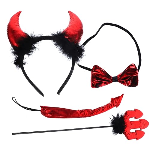 POPETPOP Halloween Teufel Kostümset für Damen Teufelshörner Stirnband Fliege Fischgabel und Leichtes Elastisches Cosplay Zubehör für Karneval Fasching und Mottoparty von POPETPOP