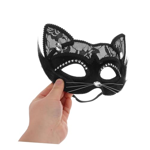 POPETPOP Handgefertigte Schwarze Spitzen Katzenmaske Tier Masquerade für Damen und Herren Leichte Animalische Maskerade für Halloween Fasching Karneval Party und Cosplay von POPETPOP