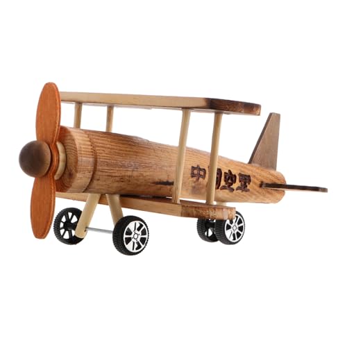 POPETPOP Holzflugzeugmodell, Vintage-Flugzeug, Holzhandwerk, Retro-flugzeugfiguren, Propellerflugzeug-Dekoration, Holzflugzeug-Desktop-Ornament von POPETPOP