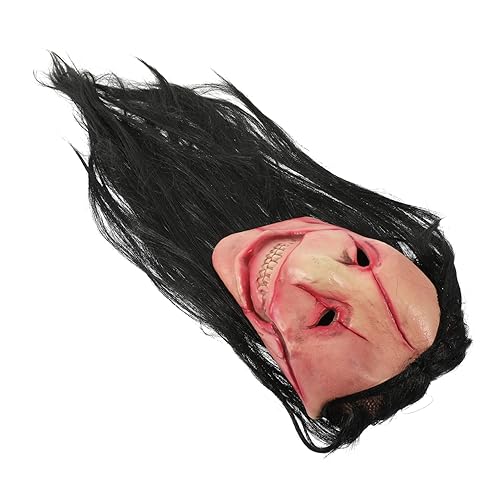 POPETPOP Horror mit Langem Haar Verstellbar Erwachsenen Halloween Gesichtsmaske Gruseliges Cosplay Bühnenrequisit für Halloween Party und Kostüm von POPETPOP