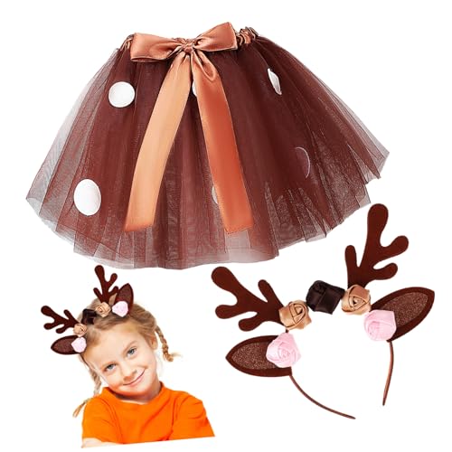 POPETPOP Kostüm Set aus Weichem Polyester mit Tüllrock und Geweih Haarreif Atmungsaktiv und Hautfreundlich für Weihnachtsfeier Tanz Cosplay und Festliche Anlässe von POPETPOP