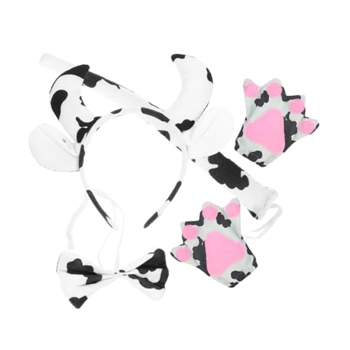 POPETPOP Kuh Kostüm Teilig Cow Headband Tierohren Tierschwanz Schleife Cosplay Zubehör für Karneval Halloween Bühnenauftritte und Mottopartys von POPETPOP