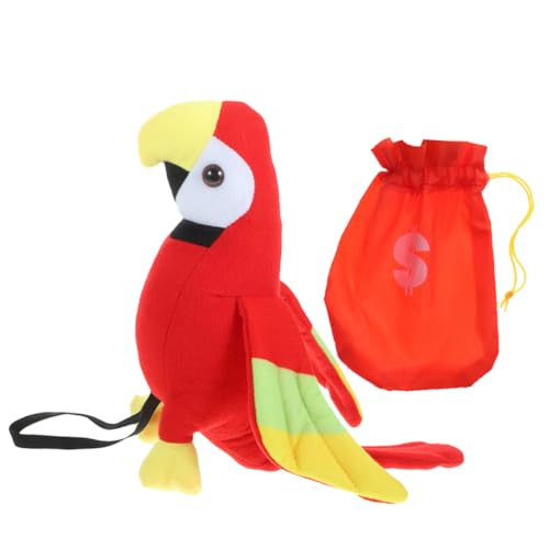 POPETPOP Kuscheliges Piratenkostüm Accessoire Plüsch Papagei Schulter Lebensechtes Vogelspielzeug für Leichtes Robustes Piratenparty Deko mit Geldbeutel Teilig von POPETPOP