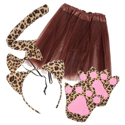 POPETPOP Leoparden Kostüm Teiliges mit Ohren Haarreif Tutu Rock Handschuhe und Schleife für Halloween Party Verkleidung und Cosplay von POPETPOP