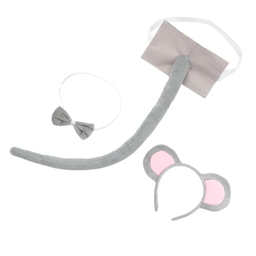 POPETPOP Mäusekostüm Set Teiliges Party Haarreif Set mit Grauen Ohren Schleife und Filzschwanz Niedliches Cosplay Accessoire für Geburtstagsfeiern Karneval Halloween und Mottopartys von POPETPOP