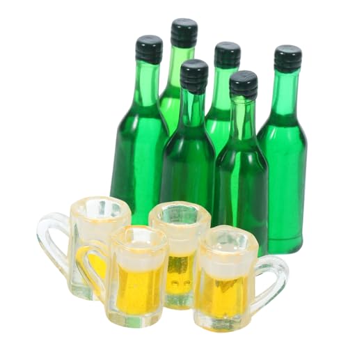 POPETPOP Miniatur Bierkrüge und Flaschen aus Resin Realistische Miniatur Puppenhaus Dekoration Fotorequisiten für DIY Winzige Bierbecher für Puppenhäuser von POPETPOP