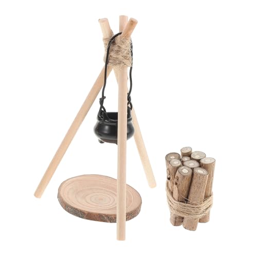 POPETPOP Miniatur Puppenhaus Feuerholz Modell Handgefertigtes Camping Zubehör Realistisches Feuerholz und Topfhalter für Detailreiche Mini Szenen und Fotografie Requisiten von POPETPOP