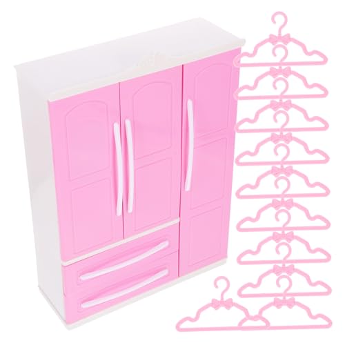 POPETPOP Miniatur Puppenkleiderschrank mit Robusten Kleiderbügeln Glatte Oberfläche zur Aufbewahrung von Puppenkleidung im Puppenhaus Zubehör von POPETPOP