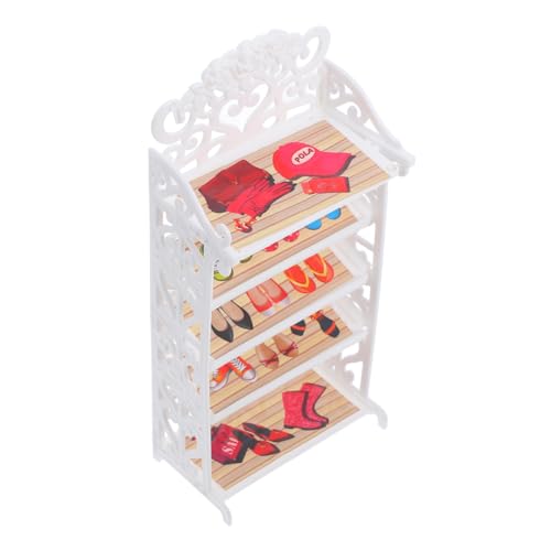 POPETPOP Miniatur Schuhregal Kunststoff Modell Puppenhaus Möbel Zubehör Lebensechte Mini Schuhaufbewahrung für Puppenhaus Schlafzimmer und Wohnzimmer Langlebig und Detailgetreu von POPETPOP