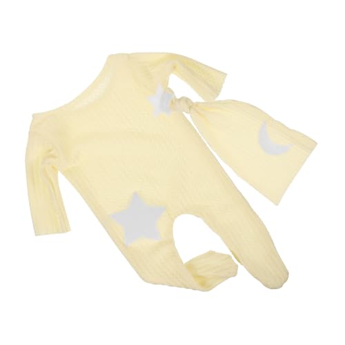 POPETPOP Neugeborenen Fotografie Outfit Sterne Mond Strick Body mit Langem Schwanzmütze Weicher Bequemer Strampler für Jungen und Mädchen Praktisch mit Knopfleiste für Fotoshootings von POPETPOP
