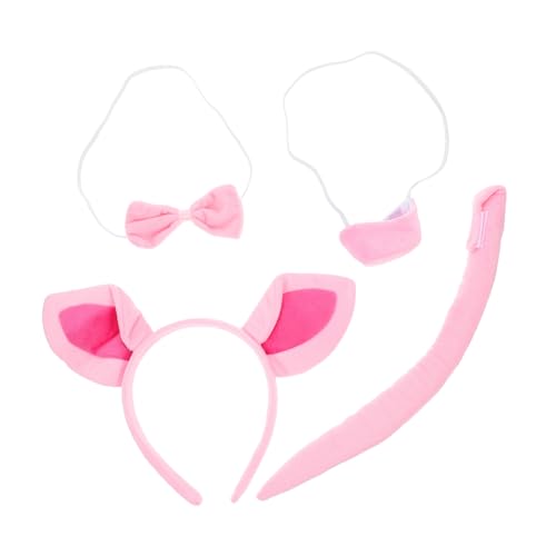 POPETPOP Niedliches Schwein Kostüm Set Teilig mit Weichem Schweineohren Haarreif Verstellbarem Schweineschwanz Fliege und Nasen Accessoire für Halloween Karneval Cosplay Party von POPETPOP