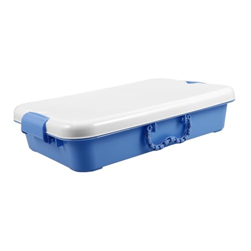 POPETPOP Outdoor Sandbox Aufbewahrungsbox mit Deckel und Praktischem Griff Vielseitiger Tragbarer Kunststoff Sandkasten Organizer für Bastelmaterial Dunkelblau von POPETPOP