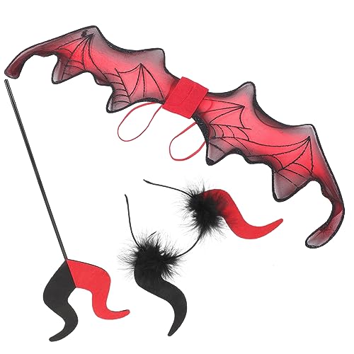 POPETPOP Ox Hörner Stirnband Teilig mit Flügeln und Zauberstab Teufelshörner Haarreif für Halloween Kostüm Damen Herren Party Cosplay Karneval Foto Requisite Zubehör von POPETPOP