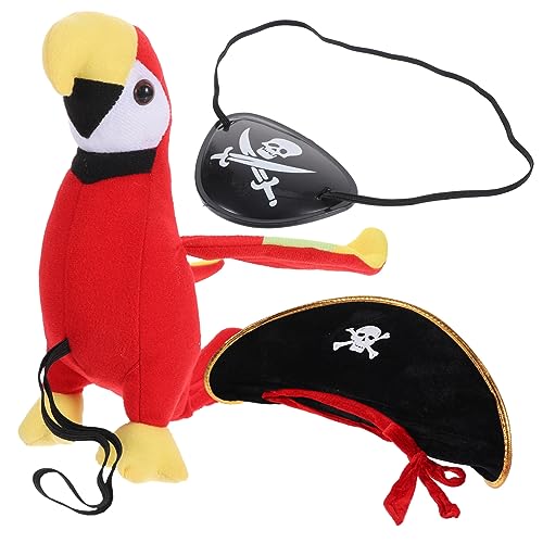 POPETPOP Piratenkostüm mit Piratenhut und Augenklappe Realistische Papageien Verzierung Lustiges Piraten Accessoire für Halloween Karneval Cosplay und Piraten Mottoparty von POPETPOP