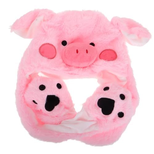 POPETPOP Plüsch Schweinemütze mit Beweglichen Ohren Kuschelig Warmes Fleece Witzige Wintermütze für Teens Vielseitig als Schal Tragbar für Halloween Party und Kalte Tage von POPETPOP