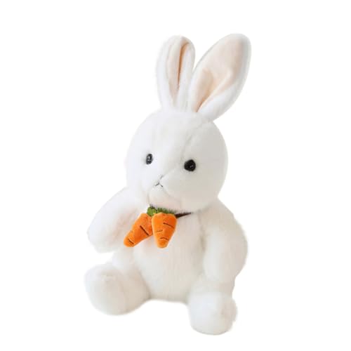 POPETPOP Plüschkaninchenpuppe Furry Bunny Toy Weiches und Realistisches Kuscheltier mit Karottenhalsband Deko für Ostern und Partys von POPETPOP