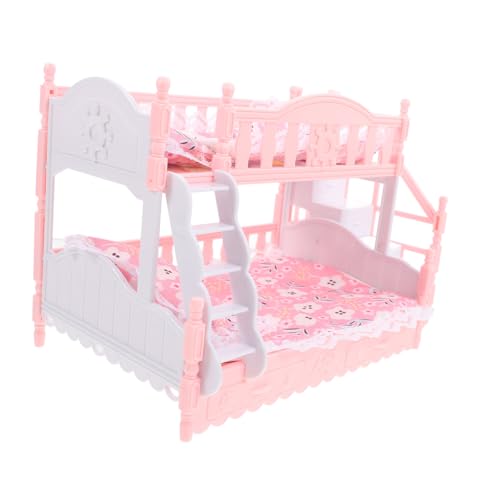 POPETPOP Puppenhaus Etagenbett Set mit Miniatur Betten und Bettwäsche Detaillierte Puppenhaus Möbel für Mädchenzimmer Kompatibel mit Zubehör und Miniatur Schlafzimmer Ausstattung von POPETPOP