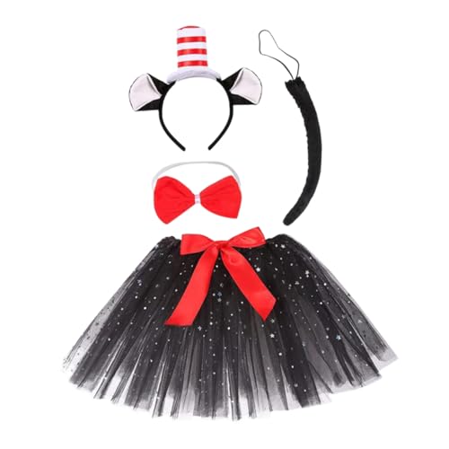 POPETPOP Rotes Weißes Katzenkostümset mit Dekorativem Haarreif Süßer Schleife und Flauschig Hautfreundlich für Cosplay Fasching Karneval Halloween Partyaccessoire von POPETPOP