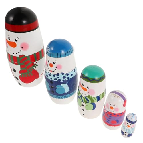 POPETPOP Schichtige Schneemann Russische Nesting Dolls Holzspielzeug Handgefertigt Weihnachtsdeko Lernspielzeug für Geburtstage und von POPETPOP